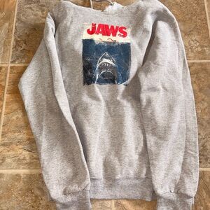 Jerzees Jaws Graphic Gray Crewneck Sweater